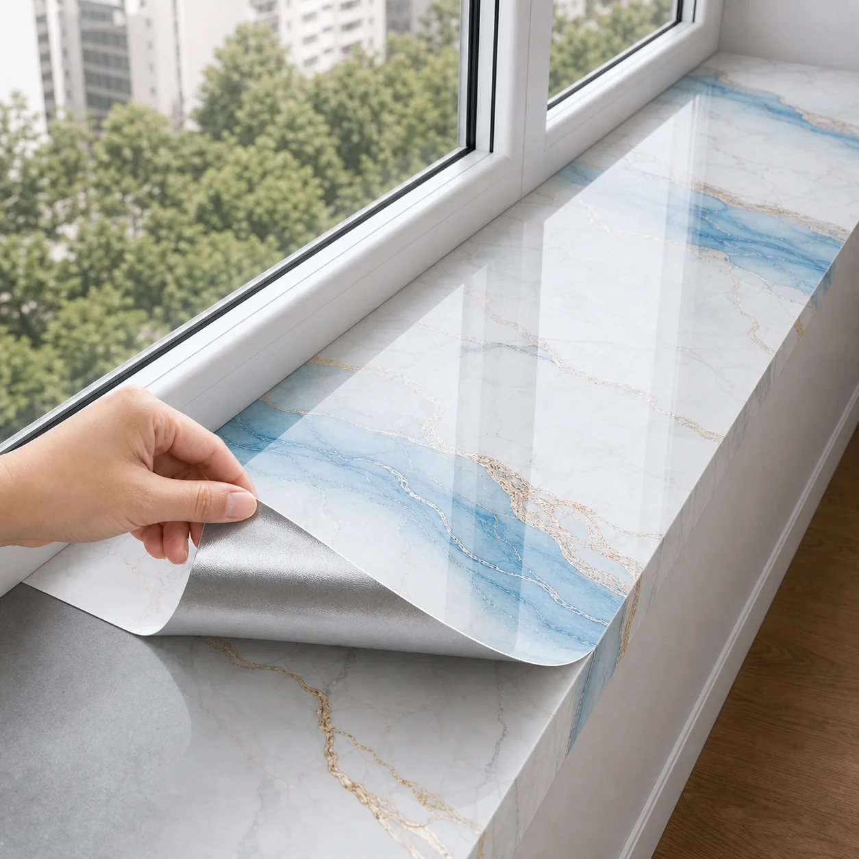 Bay Window Stickers Marble Window Sills Self-Adhesive Waterproof Window Sill Stickers Renovation And Remodeling Of Old Tiles.