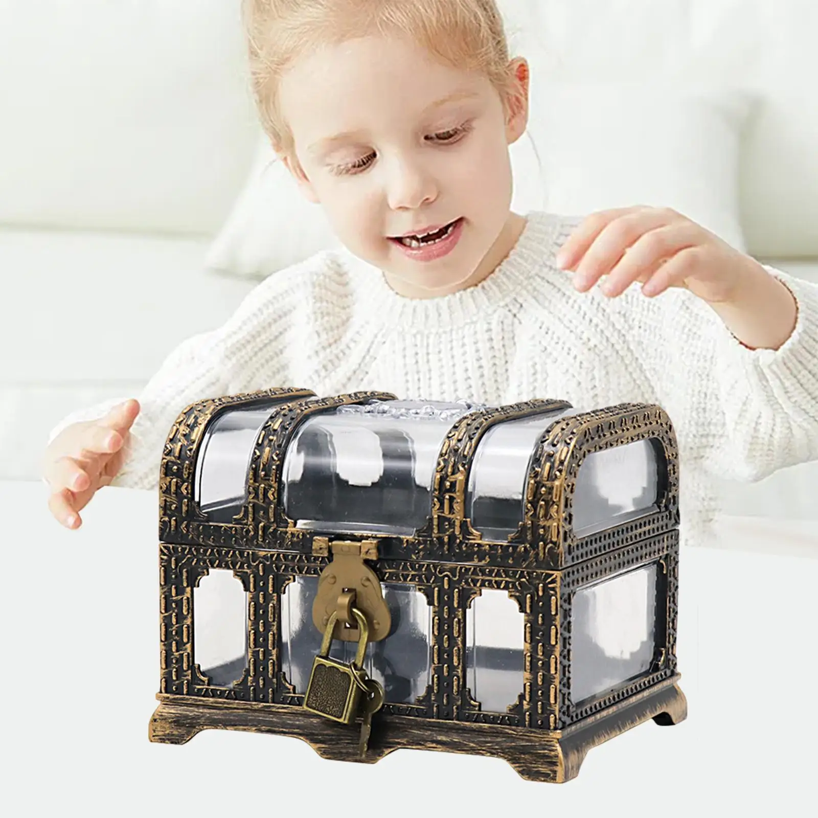 

Retro Style Pirate Treasure Chest Clear Large Size Jewelry Box for Props