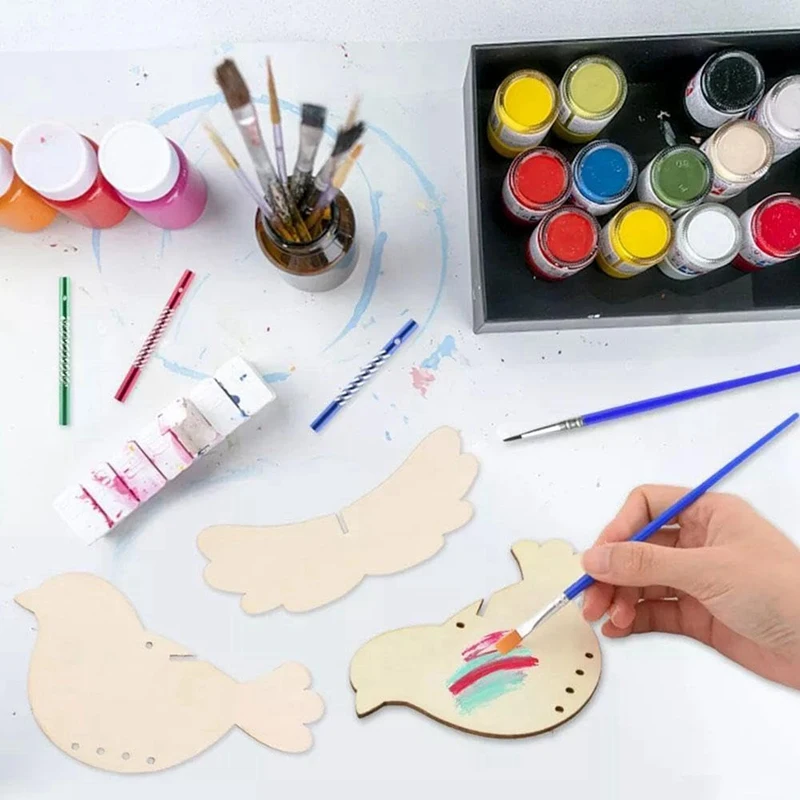 6 Pack 3D Wooden Birds Craft DIY Paint And Build Make Your Own Rainow Wind Chime Birthday Gifts For Girls/Boys