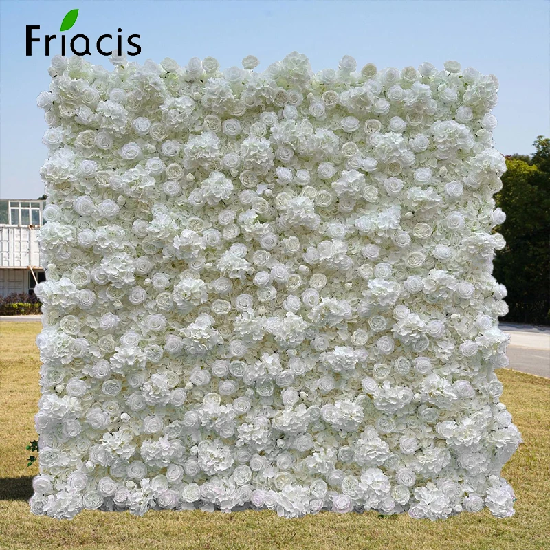 White 8ft X 8ft Backdrop For Wedding Decor Party Floral Wall 5D Roll Up Hanging Ivory Rose Artificial Silk Pink Flower Wall