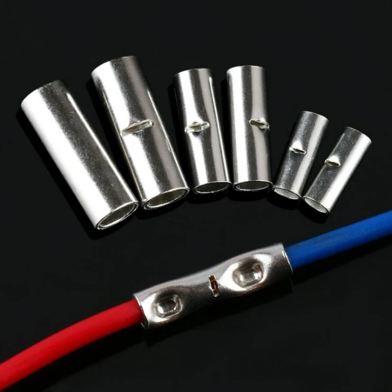 50PCS AWG 22-10 BN0.5 BN1.25 BN2 BN2.5 BN5.5 Pure Copper Tinned Bare Splice Butt Connector Crimp Terminal Wire
