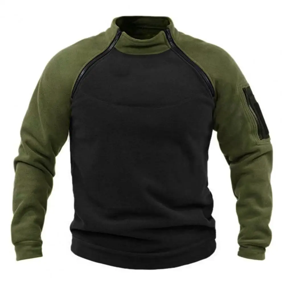 Contrast Color Men Sweatshirt Fall Men Sweatshirt Men's Windproof Outdoor Sports Sweatshirt with Stand for Fall for Casual