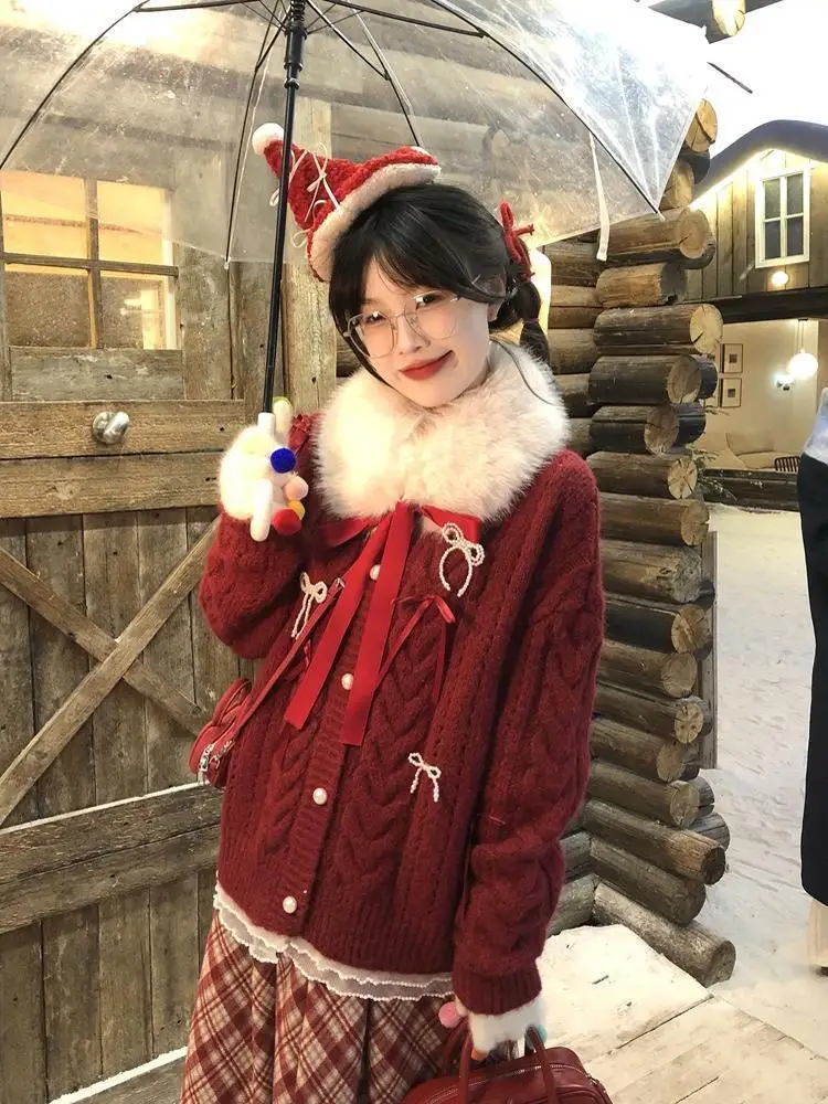 

Autumn Sweet Kawaii Knitted Sweater Long Sleeve Elegant Solid Knitwear Coat Chic Harajuku Design Korean Fashion Cardigan Woman