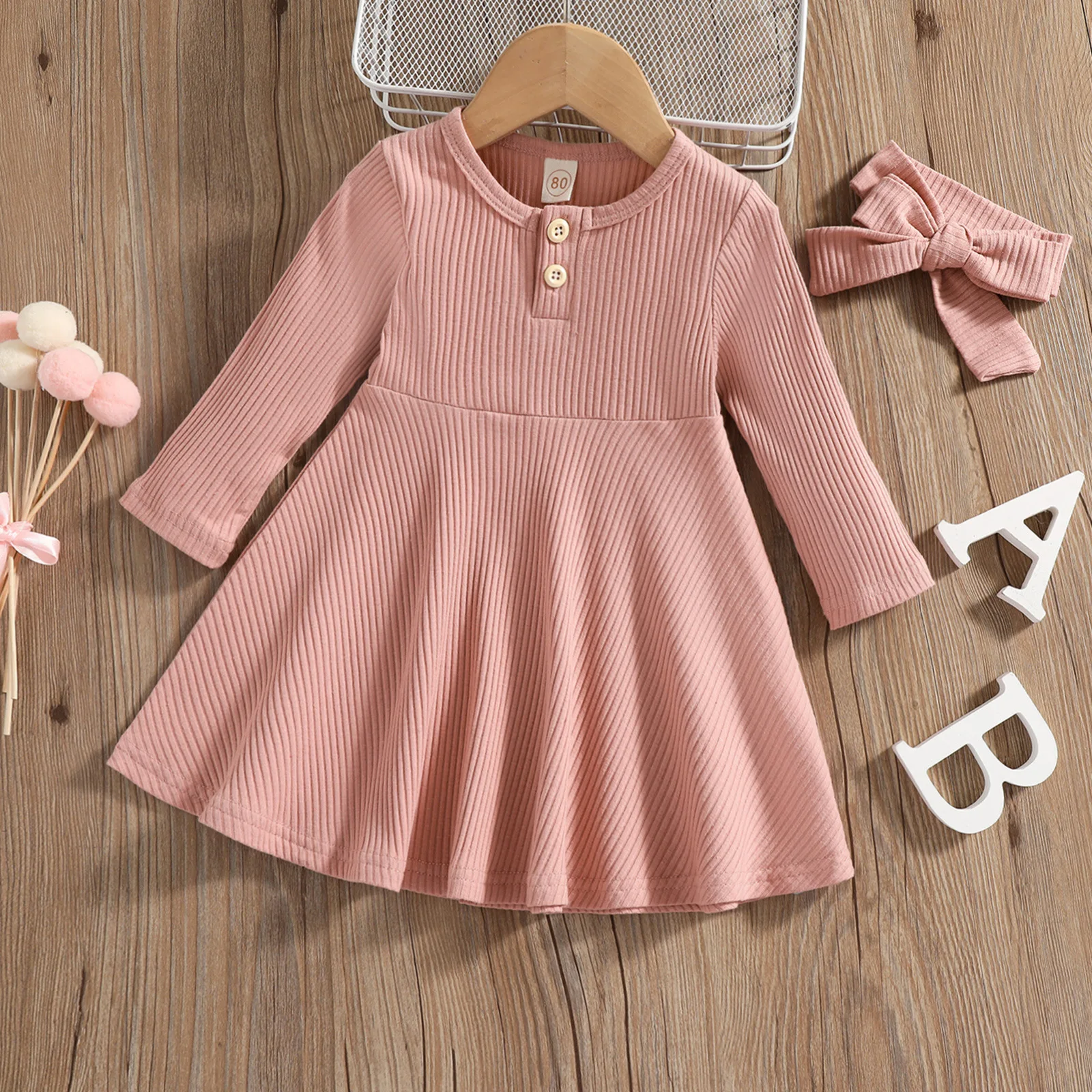 Spring Autumn Girls' Round Neck Solid Color Casual And Comfortable Long Sleeve Dress Kids Clothes Girls Long Sleeve Dresses