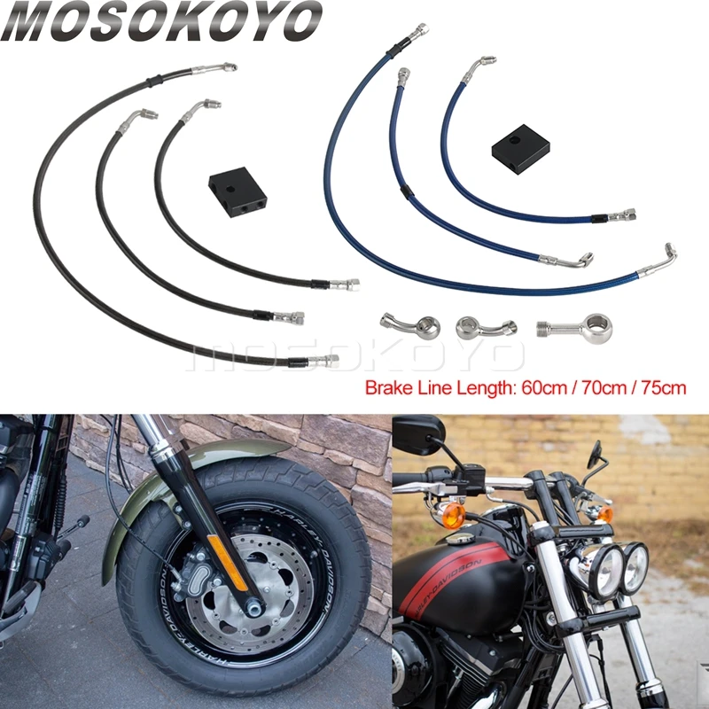 Motorcycle Brake Hose Hydraulic Braided Line For Harley Dyna Low Rider FXDL FXDF Fat Bob 360° Rotatable Banjo 180° Brake Tube