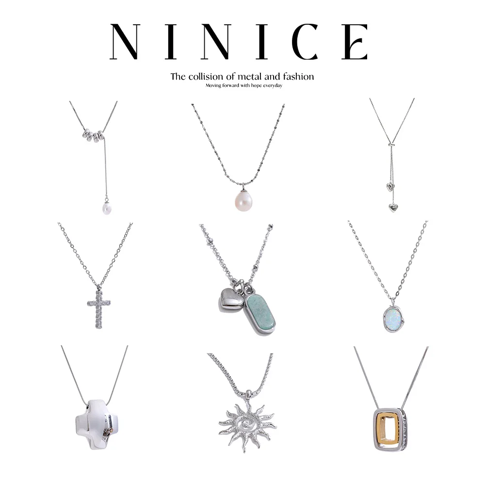 NiNice 44 Styles Necklaces Stainless Steel Women's Natural Freshwater Pearl Pendant Fashionable Zirconia Design Selected Jewelry