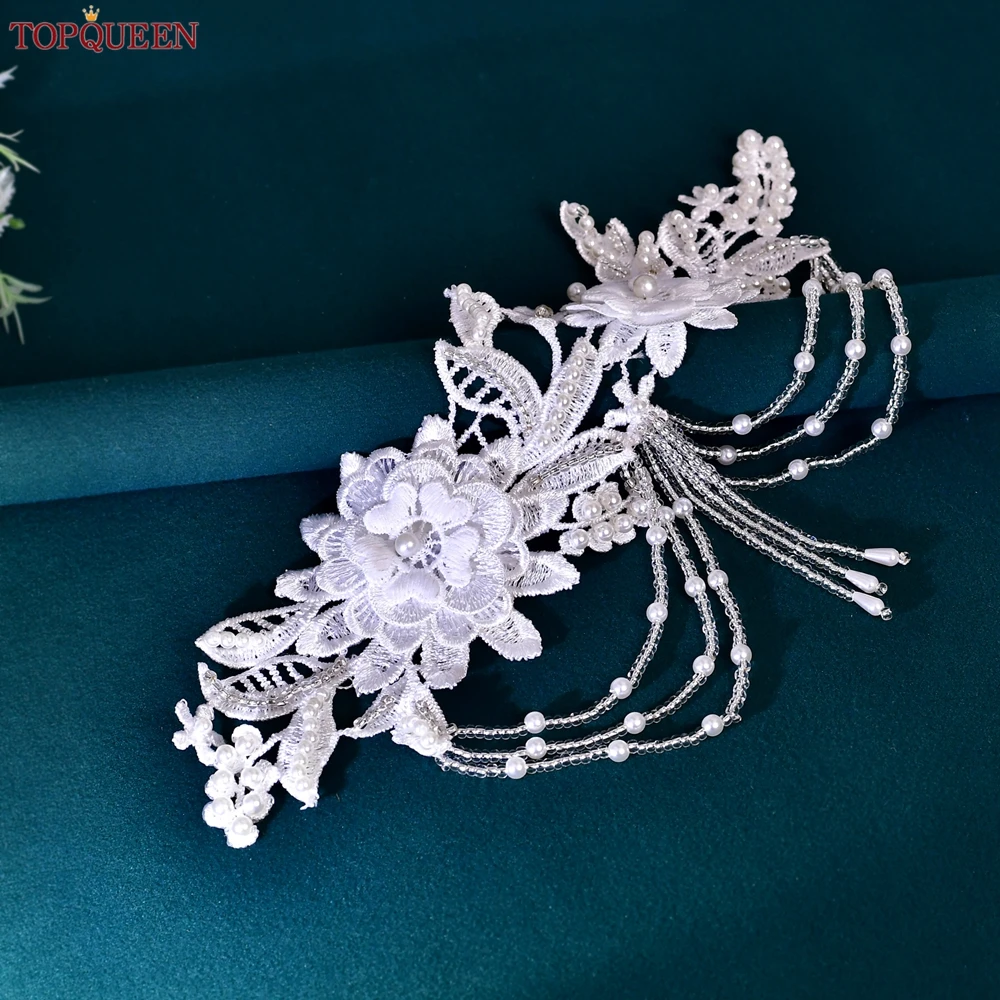 TOPQUEEN Lace Floral Decorative Patch for DIY Clothing Embellishment, Home Decoration, Tassel Bead Embroidery Applique S267