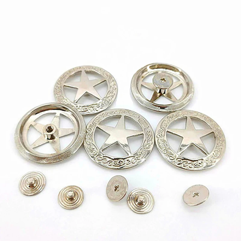 Stars Hollowed Out Decorative Buckle Round Vintage Silver Metal Nail Buckle Replacement Casting Conchos DIY Leather Craft 5 Pcs