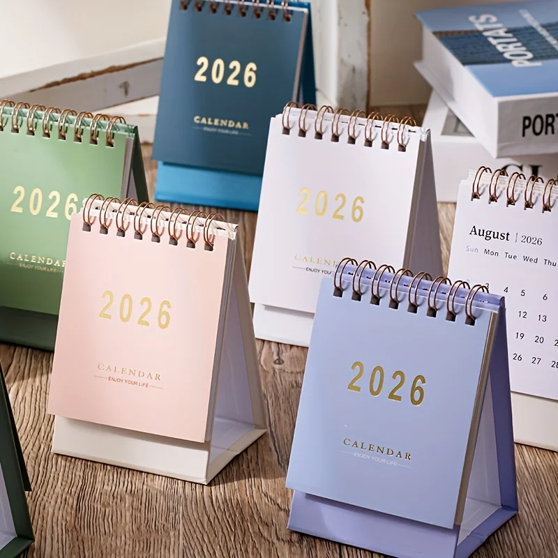 2026 Mini Desk Calendar - Monthly & Weekly Planner, 250gsm Paper, Double-Wire Binding, Multiple Colors, Home & Office Organizer
