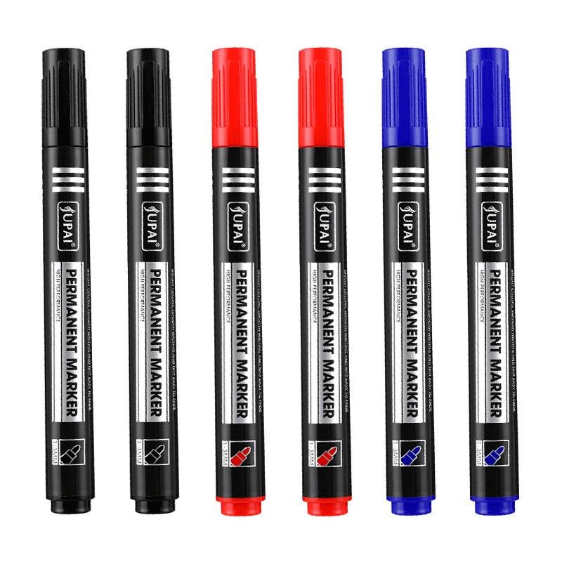 3/6 unids/set rotulador permanente punta fina tinta impermeable punta fina punta cruda tinta negra azul roja 1,5mm rotuladores de colores finos