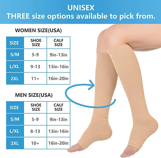 Open Toe Knee High Calf Compression Socks Men Firm 20-30 mmHg Graduated Support for Varicose Veins Edema Flight Socks