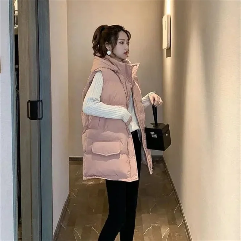 

Fashion Women's Down Cotton Vest New Women's Cotton-Padded Clothes Mid Length Hooded Autumn Winter Coat Warm Casual Jacket