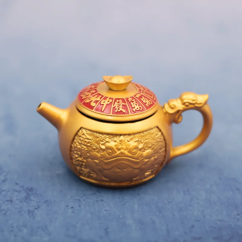 New Relief Gold Toad Pixiu Handle Rotating Small Teapot Mahjong Handheld Ornament Craft Decoration