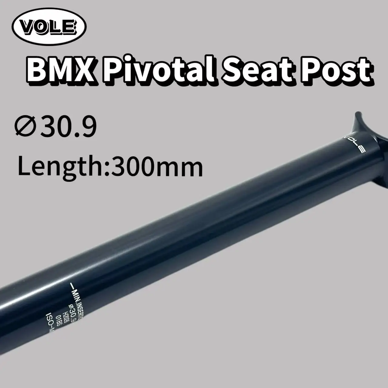 VOLE BMX Pivotal Seat Post 30.9 300mm Aluminum Alloy Matte Black BMX Seat Tube Cycling Saddle Accessory Bicycle Parts