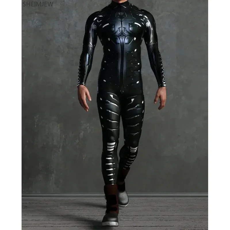 

❤2026✚2024 Men Women Cosplay Skull Steampunk Costume Elastic Bodysuits Cyberpunk Mechanical Armor Jumpsuit Halloween Party Romp◀