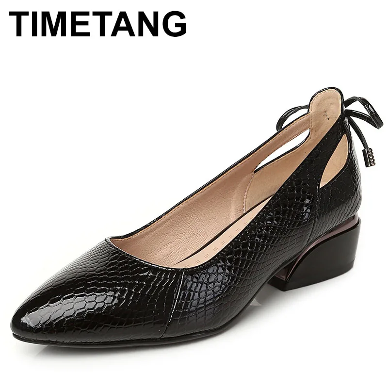 

2025 New Serpentine Design Women Pumps Concise Genuine Leather Pointed Toe Shoes Thick Heel Fashion Office Lady Shoes Summer