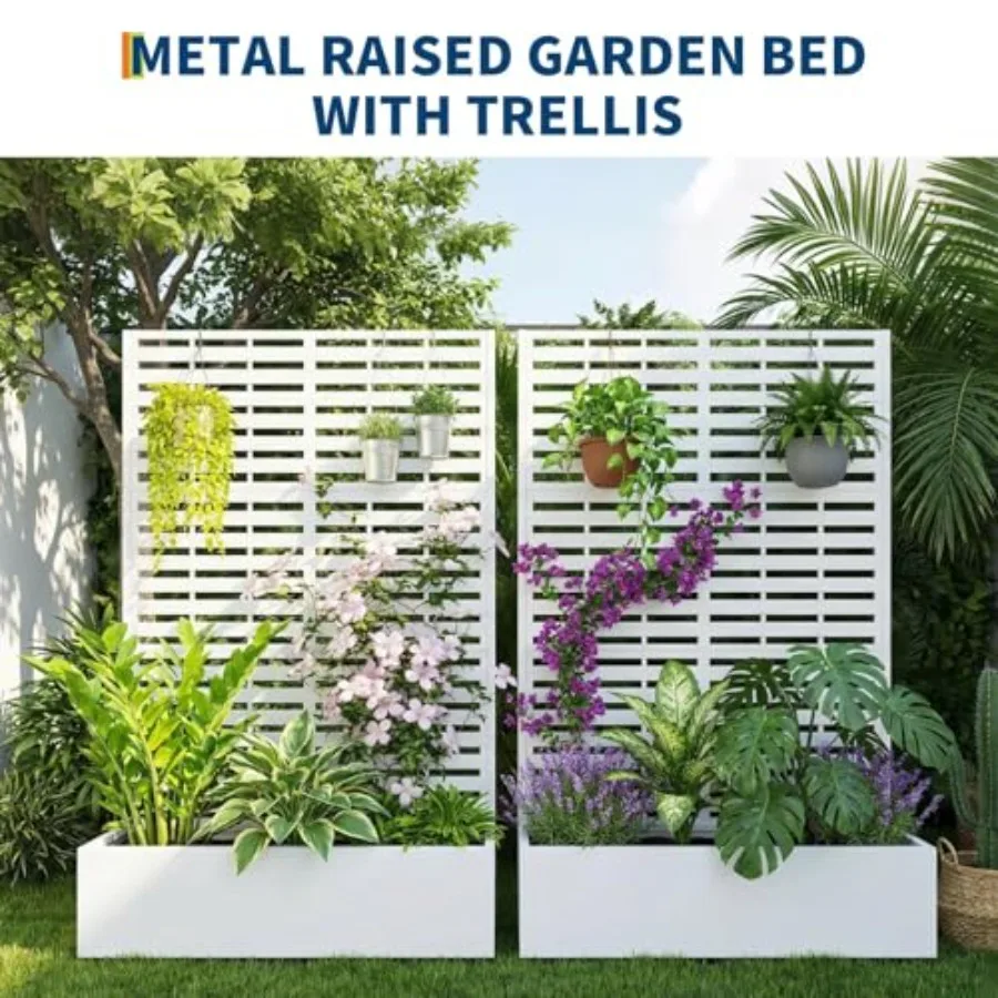 Metal Raised Garden Bed with Trellis, 70.1