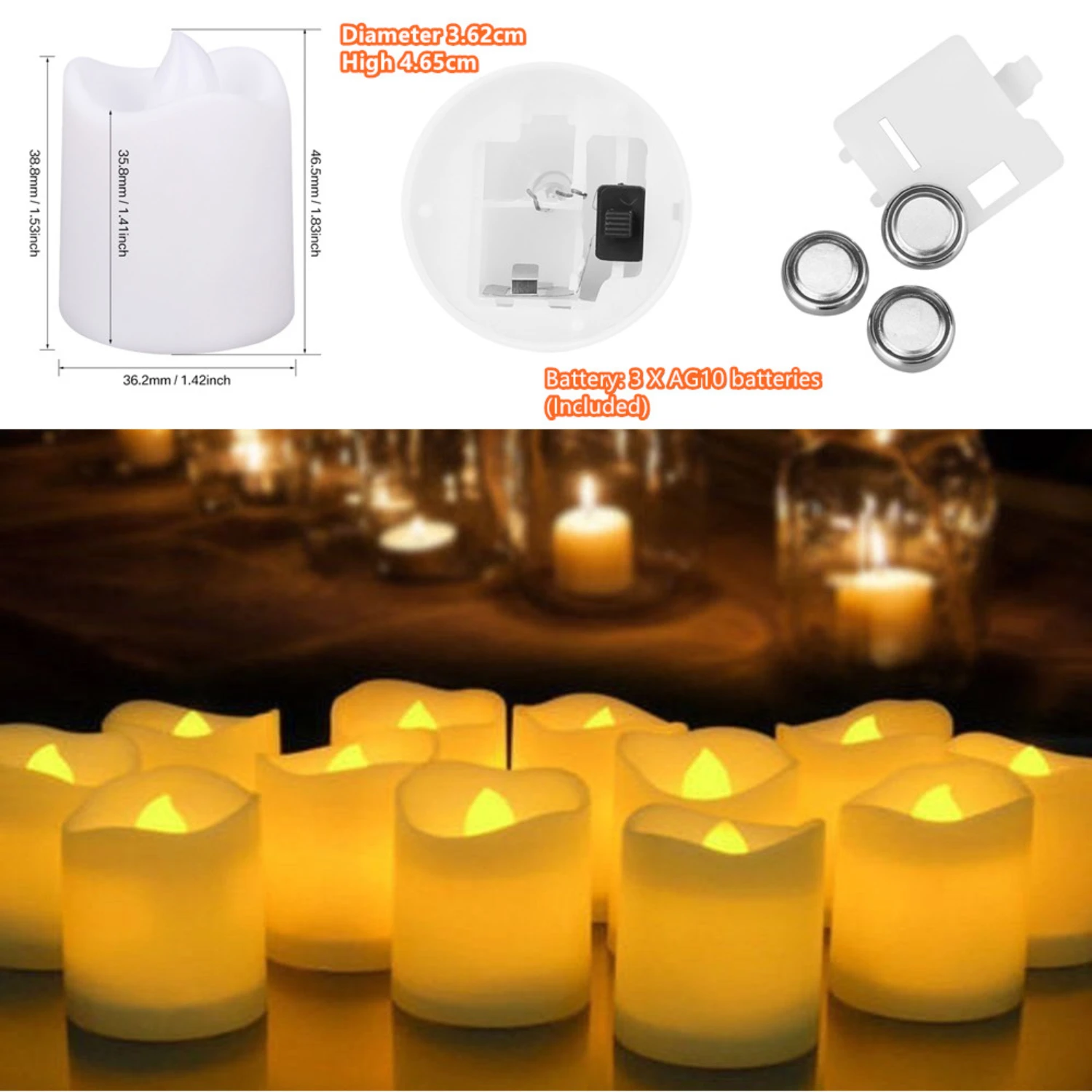 Conjunto de velas de luz de chá LED sem chama branca quente - Decoração festiva de férias - Decorações de Natal e Halloween - Atmosfera mágica -