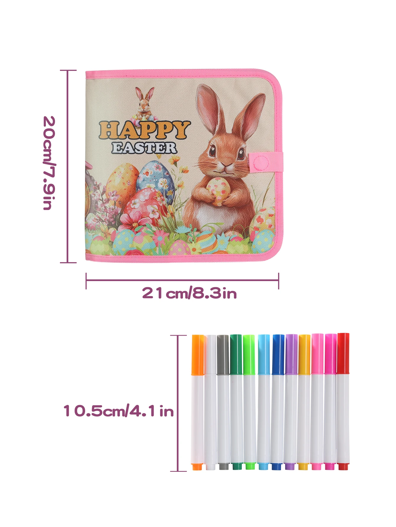 Książka do malowania dla dzieci z motywem króliczka wielkanocnego - wielorazowa, zmywalna, z 12 kolorowymi pisakami, przenośna zabawka edukacyjna na prezent.