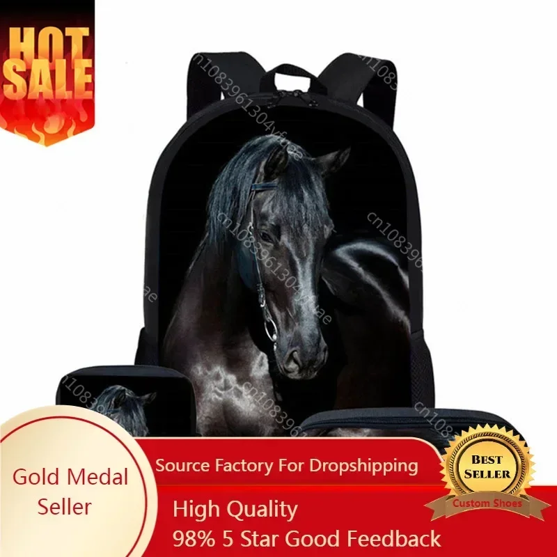 3PCS/Set 3D Horse Print School Bags Set for Teenager Girls Boys Children Kids Backpack Bagpack Child Bookbags Student Book Bag
