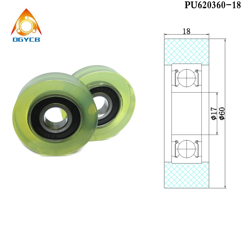 1pcs 60mm Diameter PU Plastic Coated Rollers 17x60x18 PU620360-18 Polyurethane 17*60*18 Rubber Covered Guide Pulley Wheel