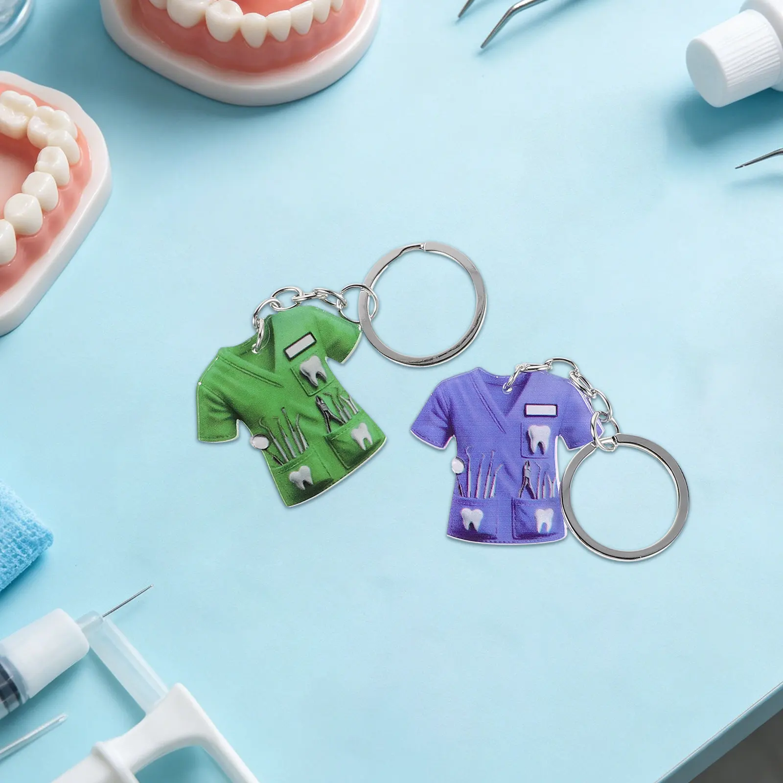 5Pcs Novelty Dental Doctor Keychains Engraved Metal Tooth Design Graduation Present Dental Party Favors Doctor Appreciation Gift