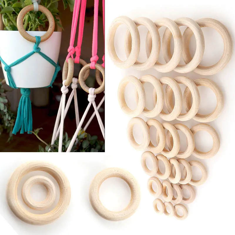 Unfinished Wooden Rings Multiple Sizes Natural Wood Circle Rings for Macrame Craft Jewelry Decorative Wooden Hoops Solid 2023