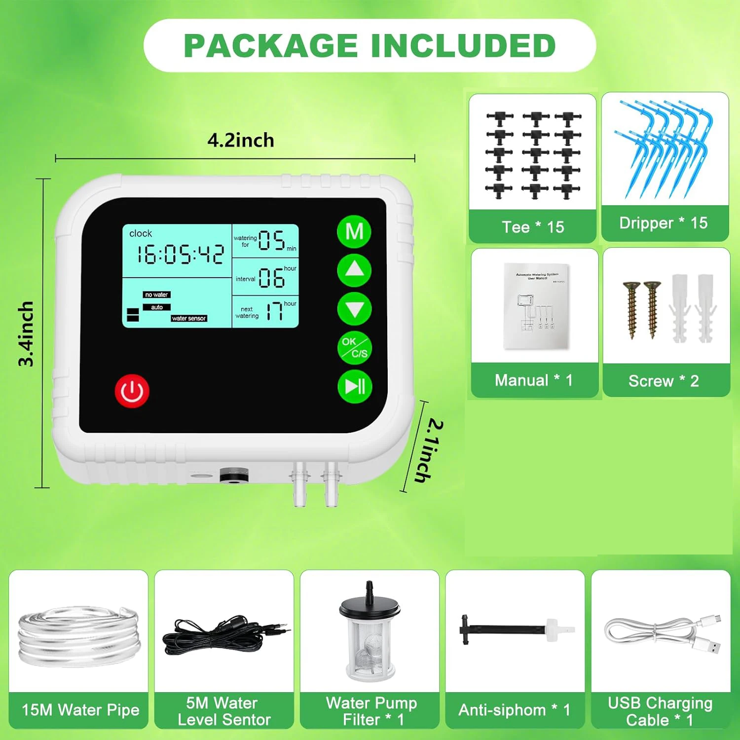 Kit de Riego Automático Inteligente con Pantalla LED Digital, Controlador de Riego Temporizado, Sistema de Microirrigación Portátil para Flores en Maceta, Vegetales, Invernadero y Jardín