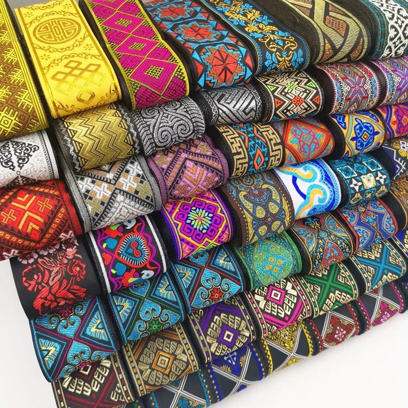 7 Meters 50mm Vintage Ethnic Embroidery Lace Ribbon Boho Lace Trim DIY Clothes Bag Accessories Embroidered Fabric