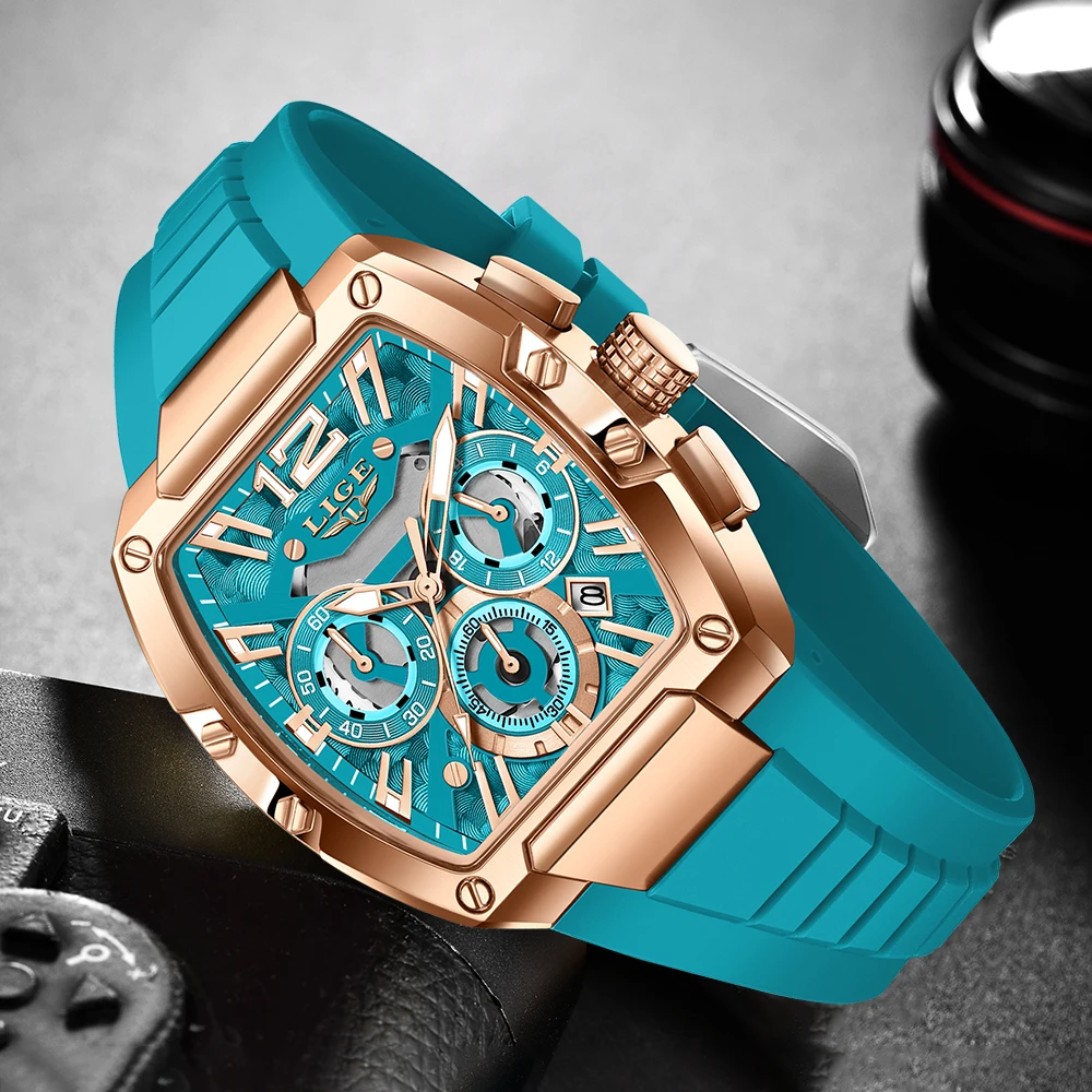 LIGE Original Brand Fashion Mens Watches Sport Military Chronograph Calendar Silicone Strap Quartz Wristwatch Relogio Masculino image 3