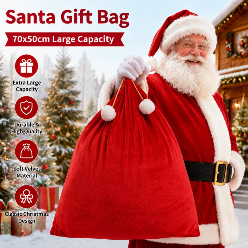 50x70cm Santa Claus Christmas Sack Bag Drawstring Bag, Costume Sacks for Presents, Kids Stocking Stuffer, Bags for Gifts