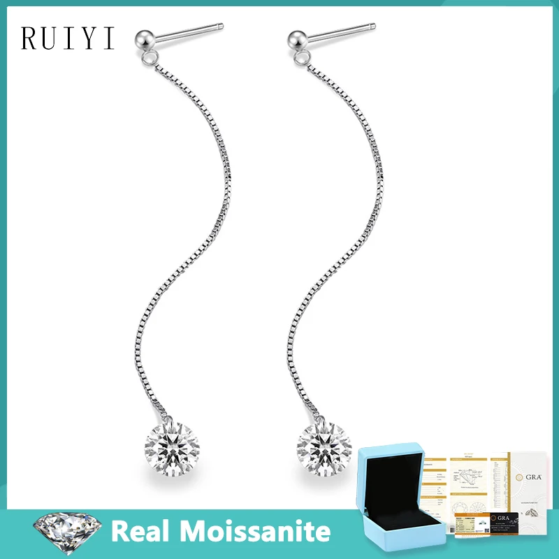 S925 Sterling Silver Long Ear Line 2ct 8mm Moissanite Diamond Drop Earrings for Women Wedding Party Jewelry Valentine's Day Gift