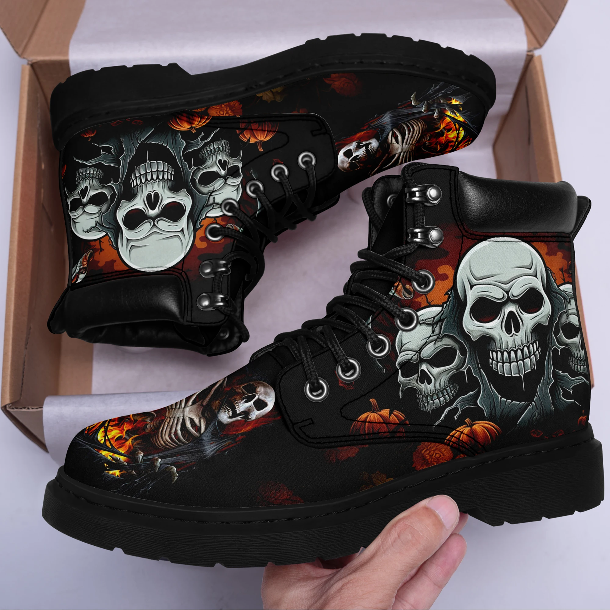 Dropshipping Print On Demand Men Women Custom Print POD Boots Halloween design Martin Boots Free Shipping