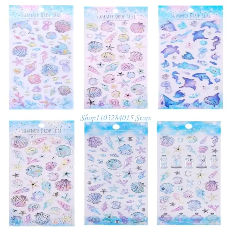 R6FF Sea Creature Embossed Decorative Sticker Kids Inspirational Sticker For Notebook