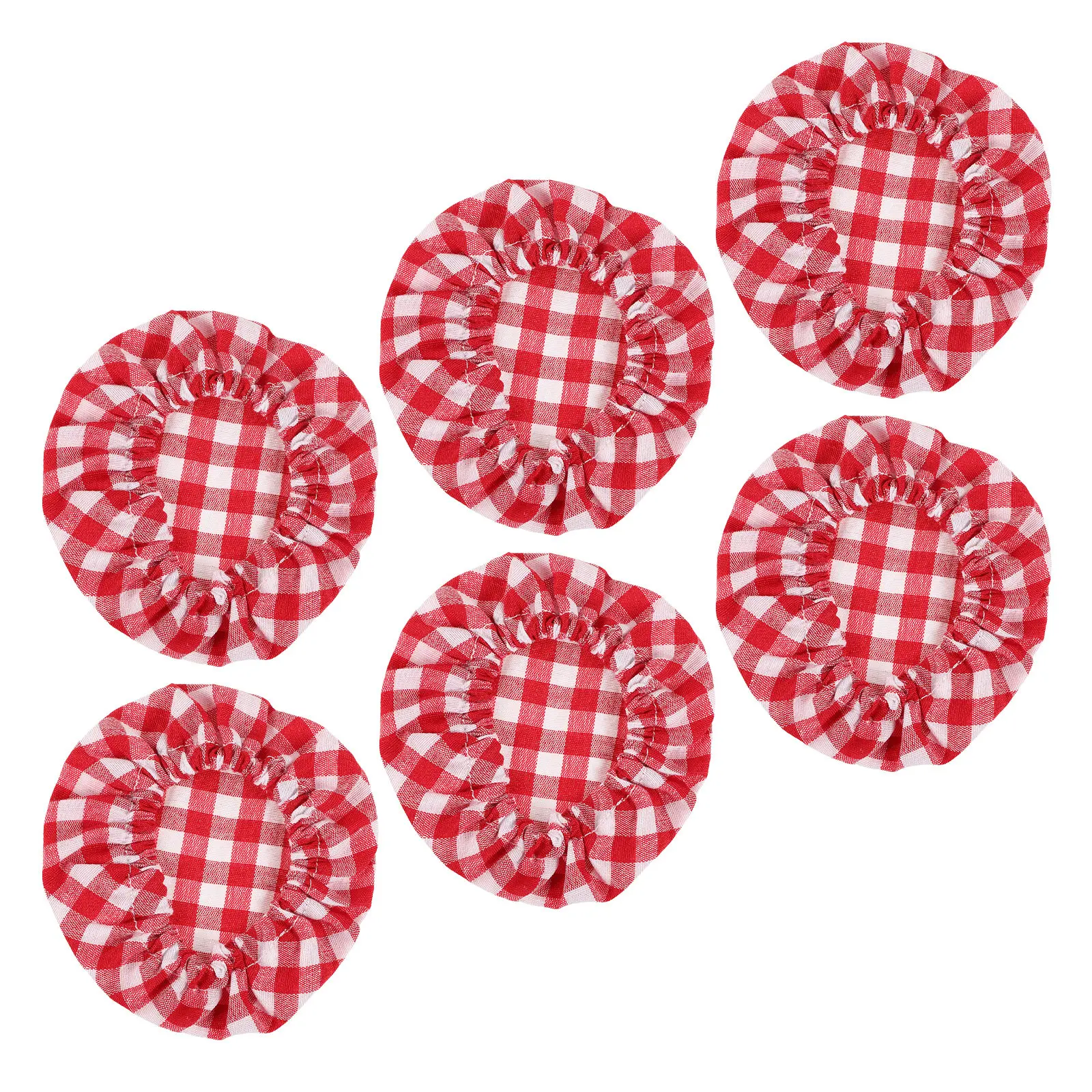 6Pcs Sourdough Jar Cover Breathable Fermentation Cloth Elastic Bowl Bonnet Plaid Fabric Mason Jar Lid Washable Kitchen Storage