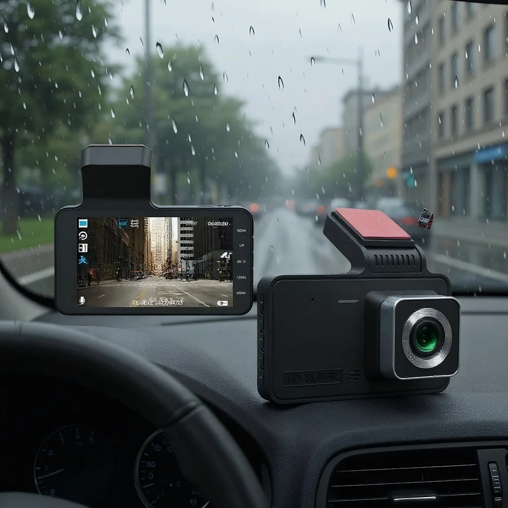 

Видеорегистратор с двумя камерами (фронтальная и задняя), циклическая запись, ночное видение, G-сенсор, 1080P, 4-дюймовый дисплей