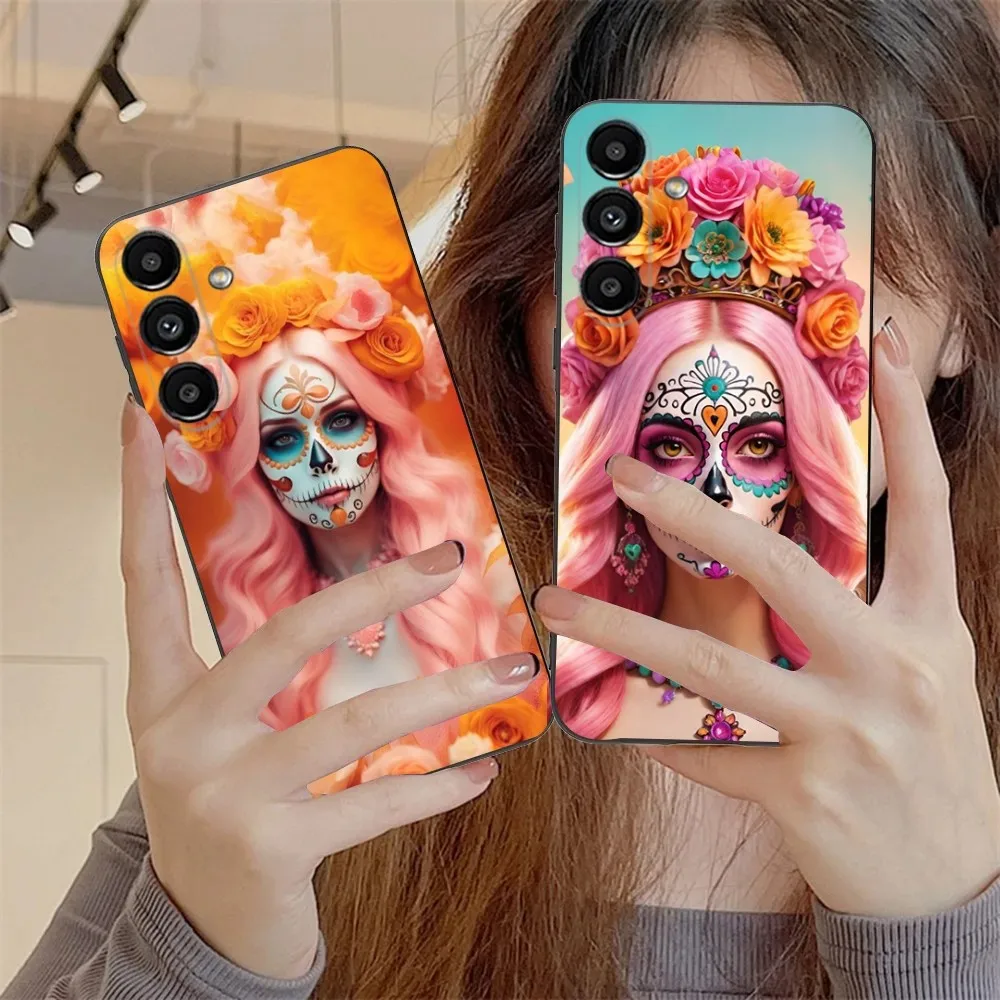 

Mexican Catrina Skull Girl Phone Case For Samsung S24,S21,S22,S23,S30,Ultra,S20,Plus,Fe,Lite,Note,10,9,5G Black Soft Cover
