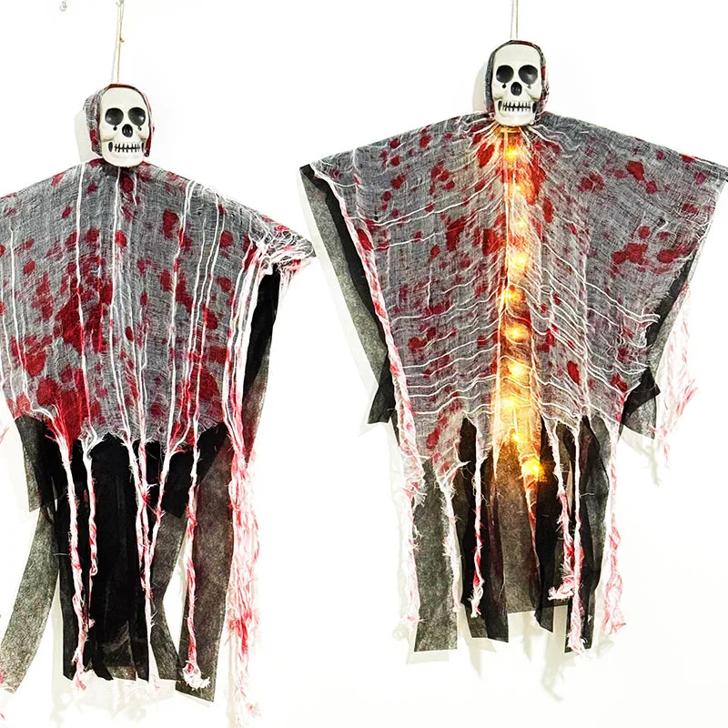 Halloween Decoration Stained with Blood Glowing Skull Hanging Ghost House External Hanging Ghost Decoration Haunted House Scene