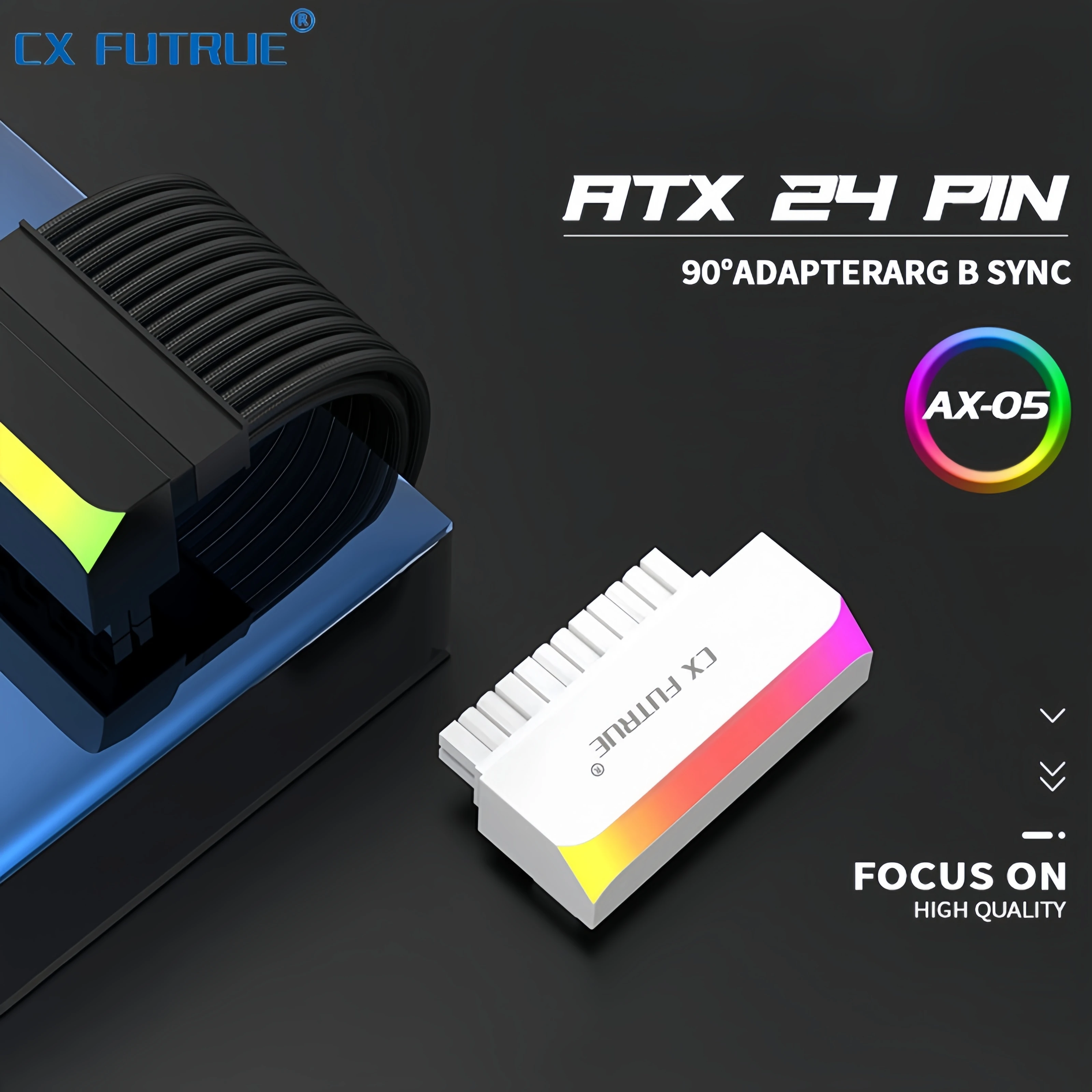 CX FUTRUE 24PIN To 90 ° ARGB Power Adapter MotherBoard Power Cord Connector Modular DIY Installation Accessories.1PC