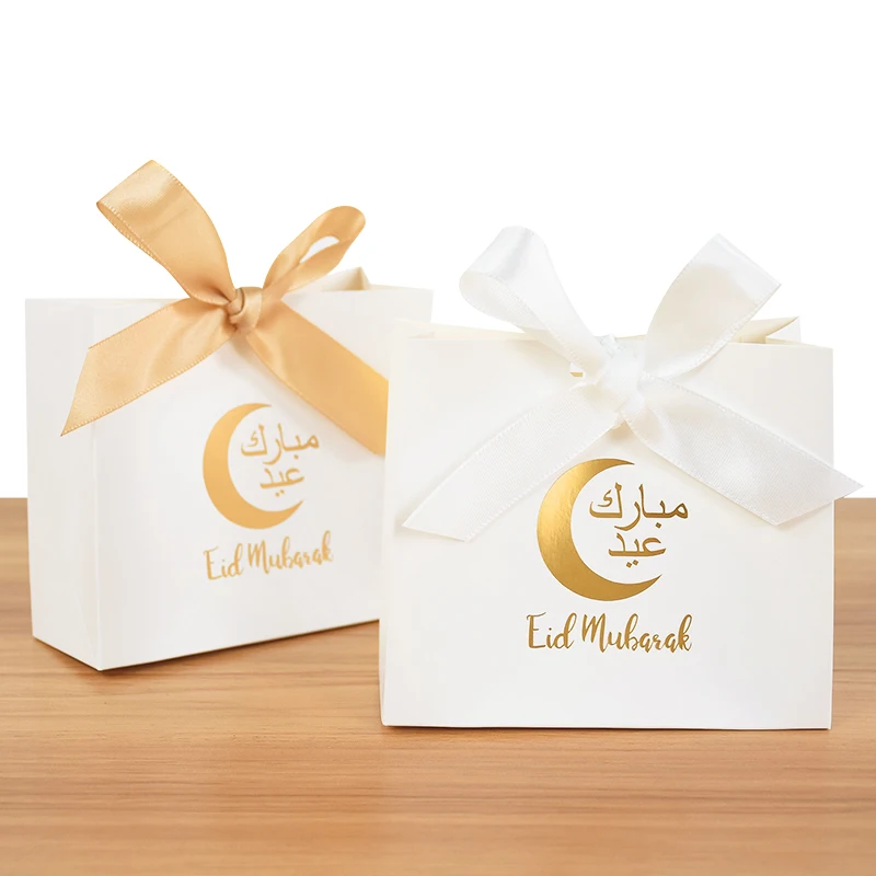 

5pcs Eid Mubarak Favor Boxes Ramadan Kareem Treat Candy Cookie Box Gift Packaging Bags Muslim Islamic Party Decoration Supplies