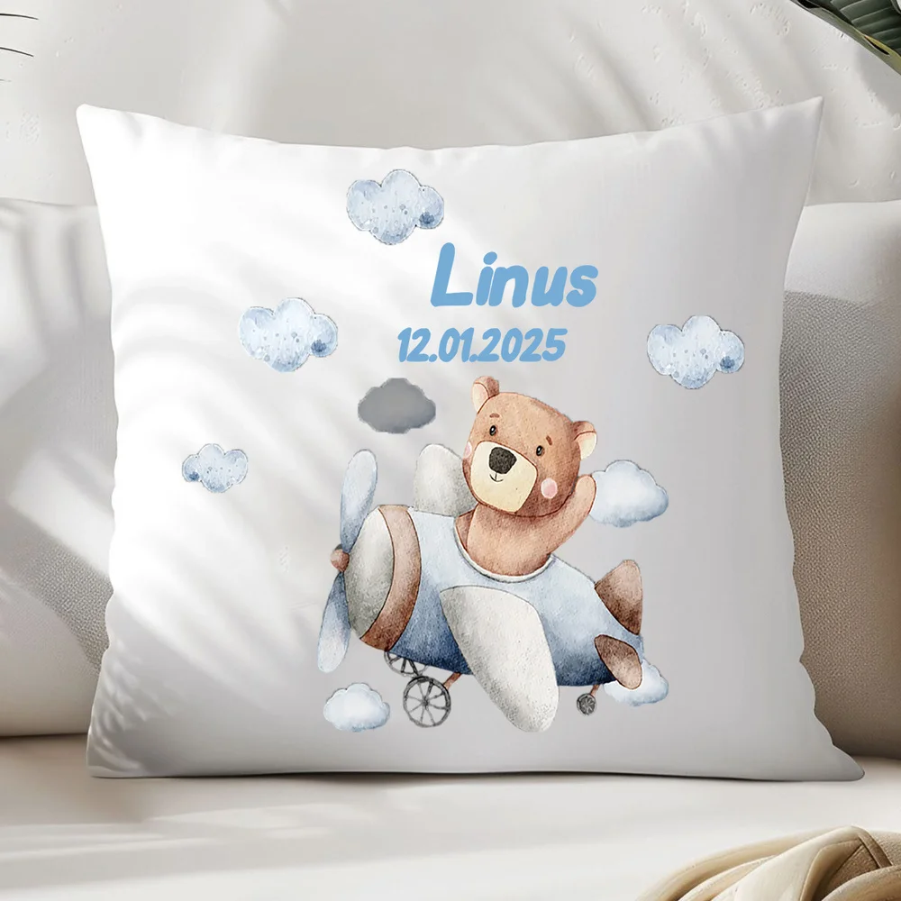 (أكياس الوسائد فقط) كيس وسادة مخصص باسم وتاريخ الميلاد، مناسب للاحتفال بعمودية أو حديثي الولادة، حوت لطيف