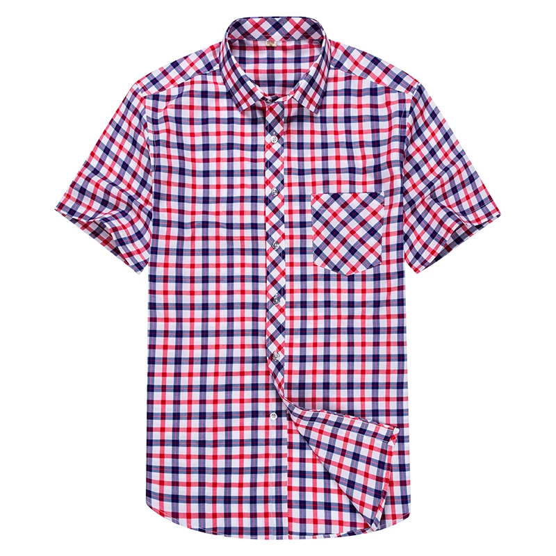 Blue And White Plaid Shirt Men Shirts 2024 New Summer Fashion Chemise Homme Mens Checkered Shirts Short Sleeve Shirt Men Blouse