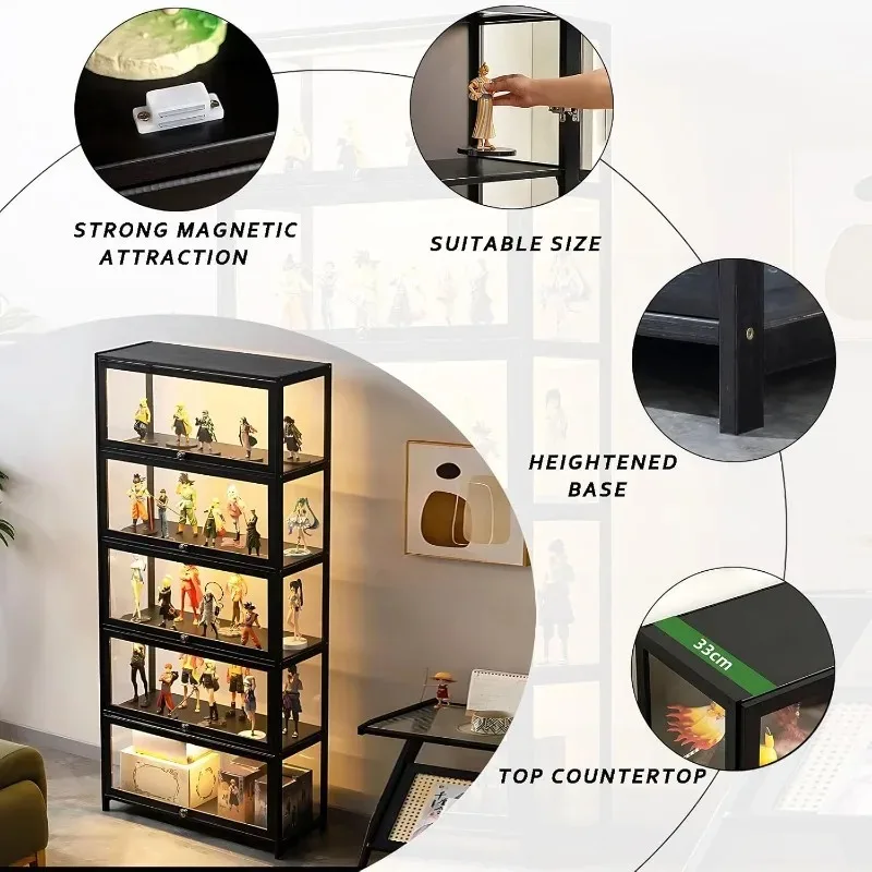 5-Tier Storage  Organizers Rack & Display Shelf, Kids Shelves with Acrylic Glass Door, Collectibles Toy