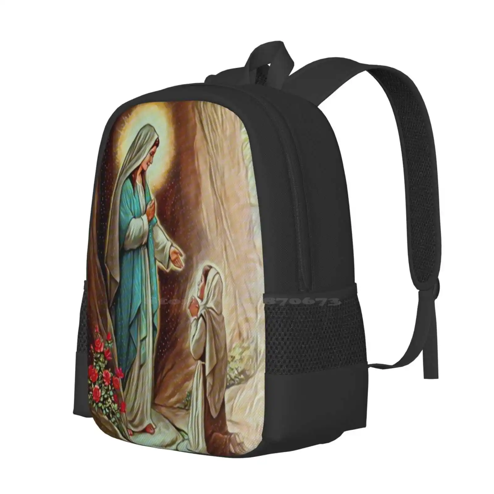 Our Lady Of Lourdes And Saint Bernadette-No Subtitles Pattern Design Bagpack School Bags Our Lady Of Lourdes Saint Bernadette