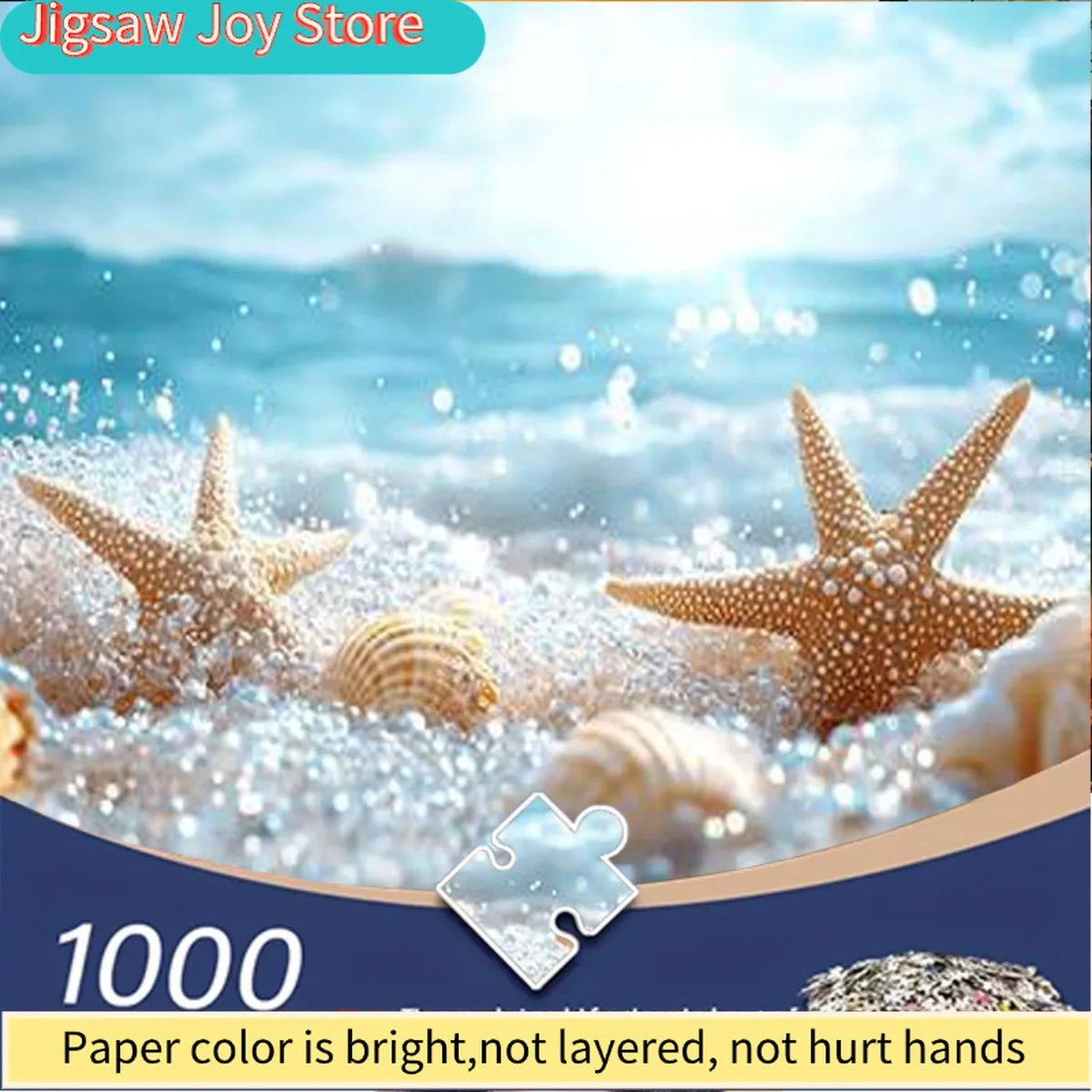 

Пазл для взрослых - на тему пляжа с морскими звездами и ракушками, синим морем и небом, сложная книга-пазл для взрослых и всей семьи, P