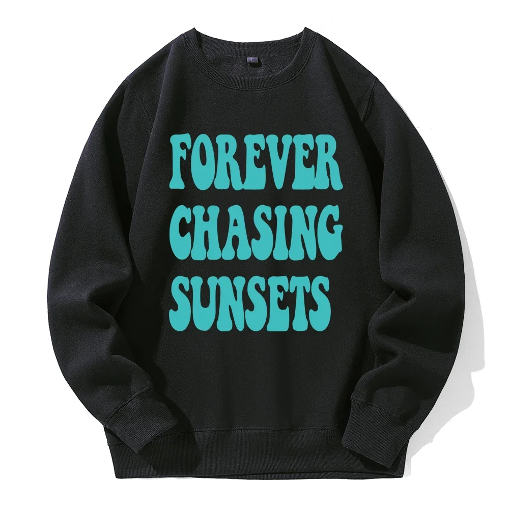 

Forever Chasing Sunsets Printing Men'S Hooded Fashion Retro O-Neck Streetwear Spandex Warm Casual Hoodie Basic All Match Hoody