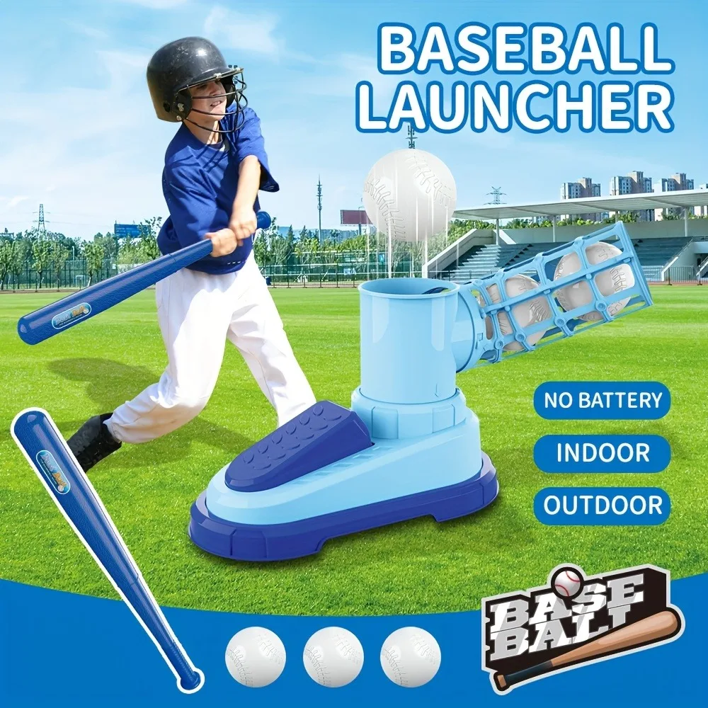 Baseball Tee T-Ball Set for Kids Toddler Baseball Set with Step-On Pitching Machine Pop Up Balls Outdoor Christmas Gift for Boys