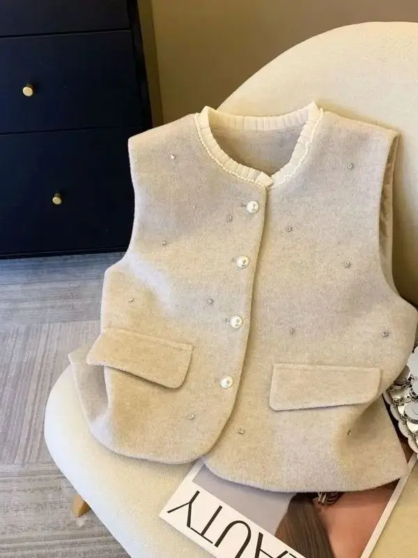 

Ele Camere Vest Small Size Svel Outerwear High Quali Faionable Button up Polyester Fabric Warmth for Spring