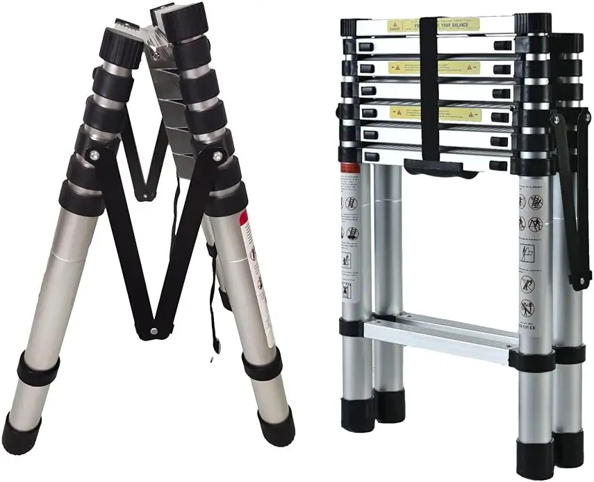 6+7 Steps Ladder Telescoping Ladder Folding Step Ladder Aluminum 330 LBS Capacity for Home&Kitchen(2+2.3m)