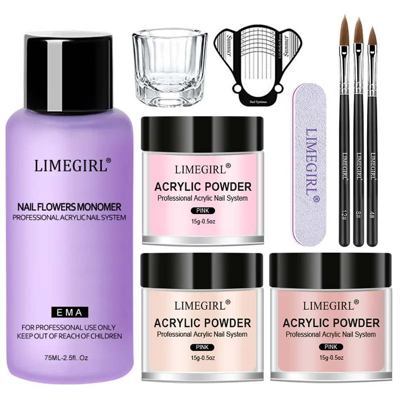 

Acrylic Nail Kit for Beginners 3Color Acrylic Powder and 75ML Liquid Set Professional Nail Acrylic Set with Brushes for Home DIY